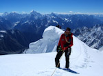 David Hamilton reaching the summit of 6247m Cathedral Peak, Karakoram, Pakistan.