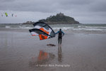 Kite surfer in front of St Michael's Mount. Cornwall, England.