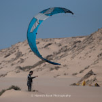 A kite gently launching above the beach. Dakhla, Weatern Sahara.